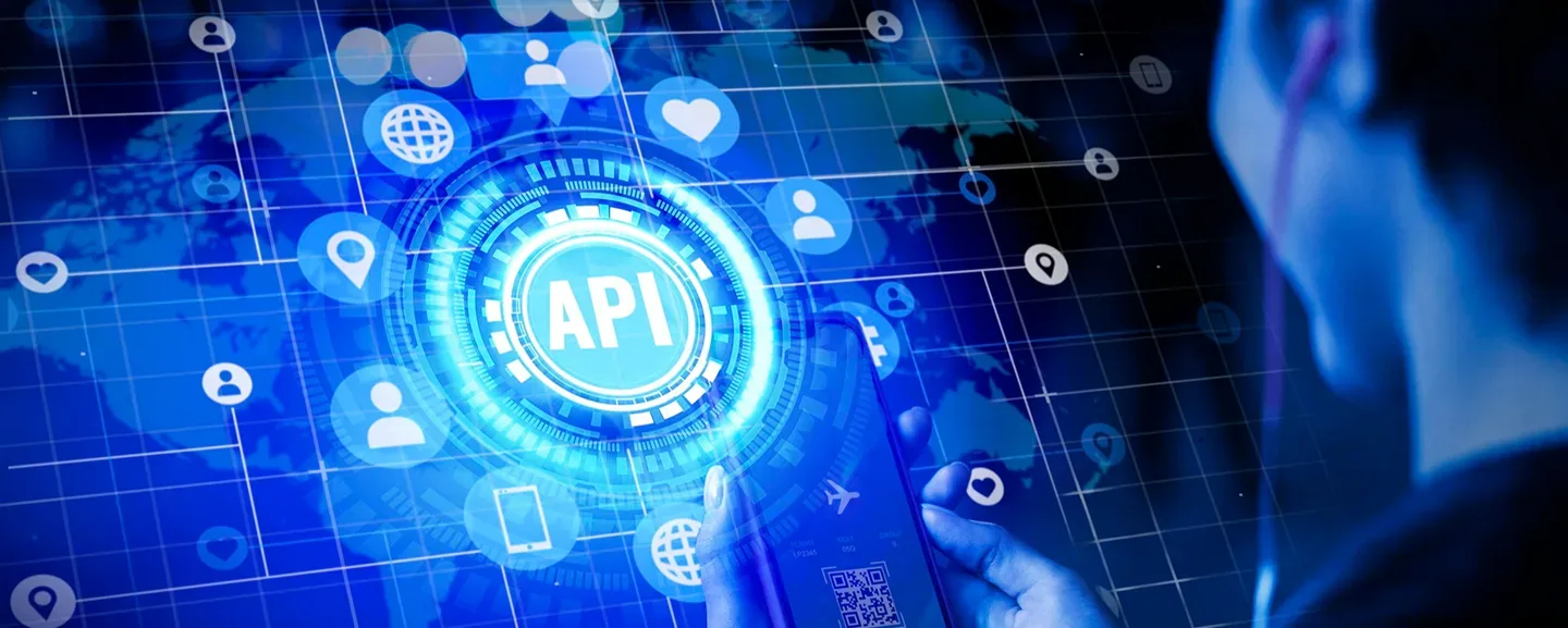 Futuristic interface showing API integration